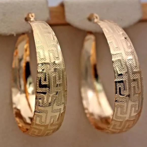 ¥ New Luxury 18k Gold Hoop Round Earrings